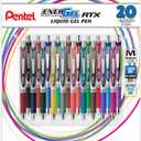 Pentel EnerGel RTX Retractable Liquid Gel Pen, (0.7mm), Medium Line, Metal Tip, Assorted Ink Colors, 20 Pack (BL77BP20M)