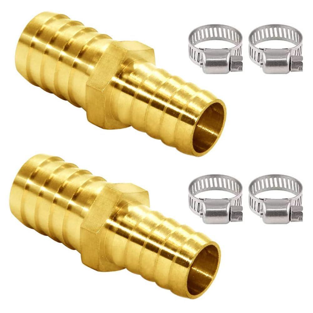 Joywayus 2PCS Hose Barb Reducer 5/8" to 3/4" Barb Fitting Reducing Splicer, Hex Union Brass Fitting Water/Fuel/Air