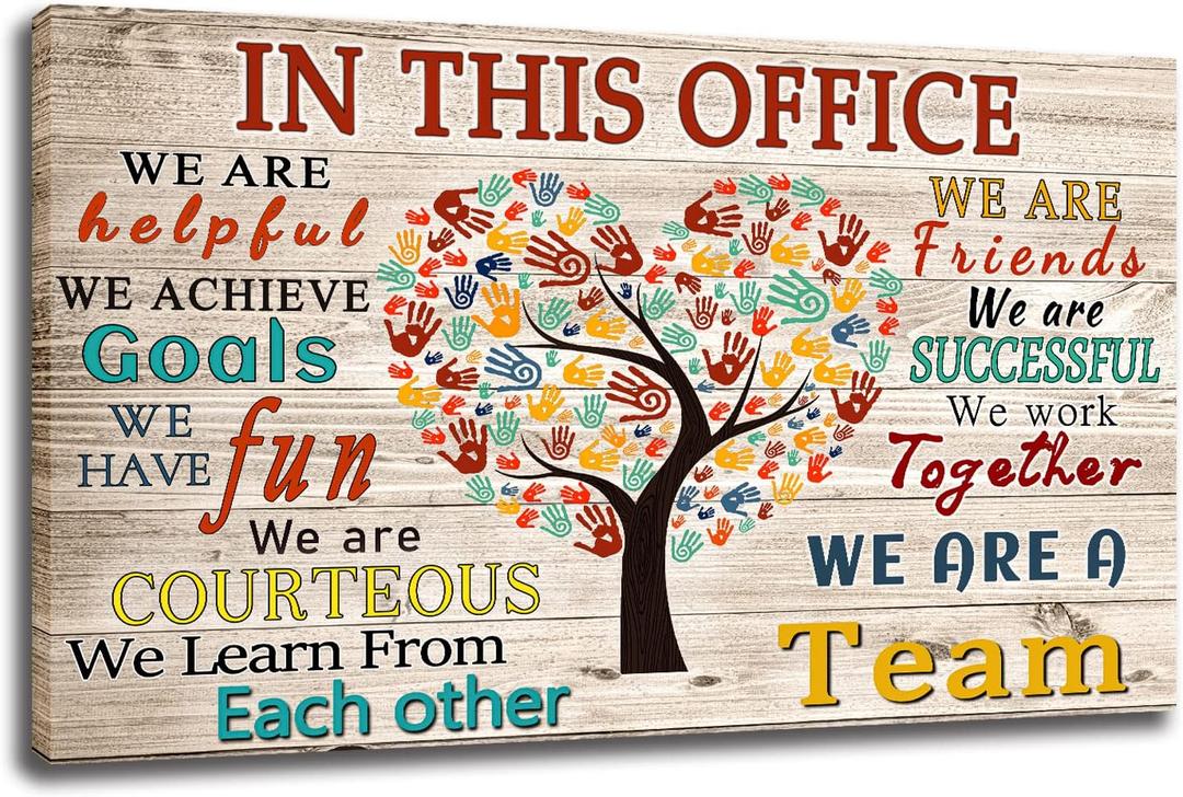 WHAOMIOT In This Office We Are A Team Inspirational Wall Art Positive Modern Decor Poster Canvas Print 24x16 Inch Frame Ready To Hang, Framed 2416 Inch