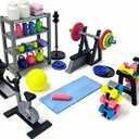 Miniature Gym Equipment Set, Plastic Mini House Fitness Accessories, Miniature Workout Room with Treadmill Exercise Bike Dumbbells for Miniature House Micro Landscape Decor
