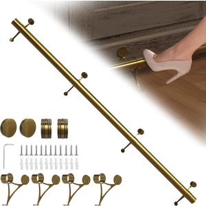 Bar Foot Rail Kit 4ft / 6ft / 8ft - Stainless Steel Complete Floor Standing Bar Foot Rest - Brass Gold Foot Rail System with Tubing, Wall Brackets, End Caps & Internal Connector