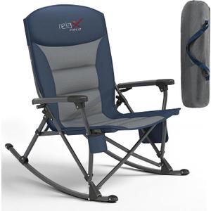 Rocking Camping Chair for Adults, Portable Folding Rocker Chair with Cup Holder and Side Pocket, Outdoor Chair, Navy