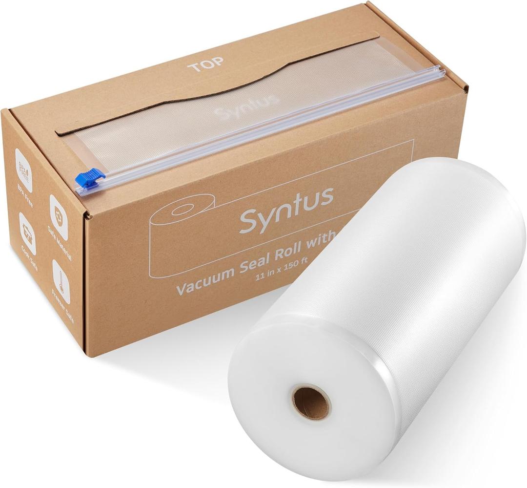 Syntus 11" x 150' Vacuum Sealer Bags for Food with Cutter, Vacuum Sealer Bags Roll Keeper BPA-free Heavy-duty Commercial Grade for Food Storage, Meal Prep and Sous Vide
