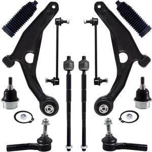 AUQDD 12Pc Front End Suspension Kit Fit For 2009-2020 Do-dge Journey, 2 Lower Control Arm 2 Ball Joint 2 Sway Bar Link 4 Outer Inner Tie Rod End 2 Boots (# K641333 K750382 EV800611 ES800408 K500120)