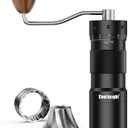 COOL KNIGHT Manual Coffee Grinder, 7-Edge SUS420 Stainless Steel Conical Burr, 72-Click External Adjustment, 25g Capacity, Aluminum Body, Walnut Handle, Magnetic Catch Cup for Espresso & Pour Over