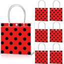 Teenyyou 24 Pcs Ladybug Party Favor Bags Clear PVC Goodie Treat Tote Gift Bags with Handles Ladybug Theme Birthday Party Supplies