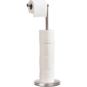 Toilet Paper Holder Stand, Freestanding Toilet Paper Holder Stand with Reserve for 4 More Rolls, SUS304 Stainless Steel Sturdy Base (Brushed Nickel)