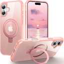 for iPhone 16 case, Built-in Metal Stand and Ring Holder, Magsafe Compatible, Military Grade Protection, Shockproof, Men's and Women's use - Pink