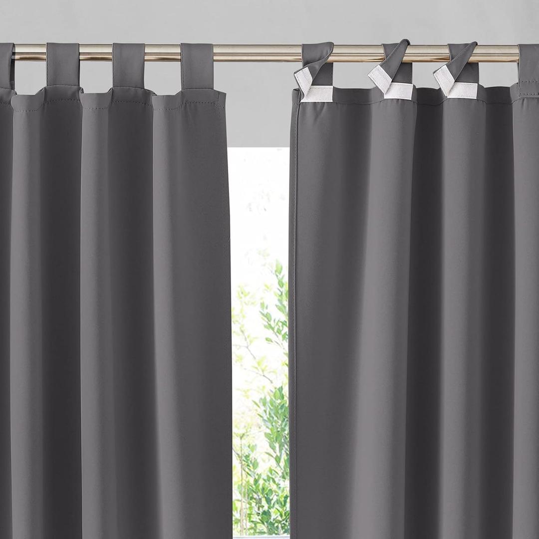 RYB HOME Outdoor Curtains for Patio - 2 Panels Detachable Sticky Top Outdoor Curtains Waterproof Blackout Privacy Thermal Insulating for Pergola Balcony Porch Arbor, W 52 x L 90 inch, Grey