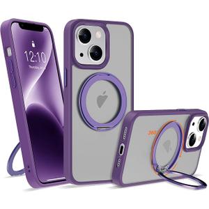 2 x UGENINO Compatible with iPhone 16 Pro Max Case with 360° Rotatable Magnetic Ring Stand [Compatible with Mag-Safe] Translucent Shockproof Protective Phone Case for Women Men, Dark Purple