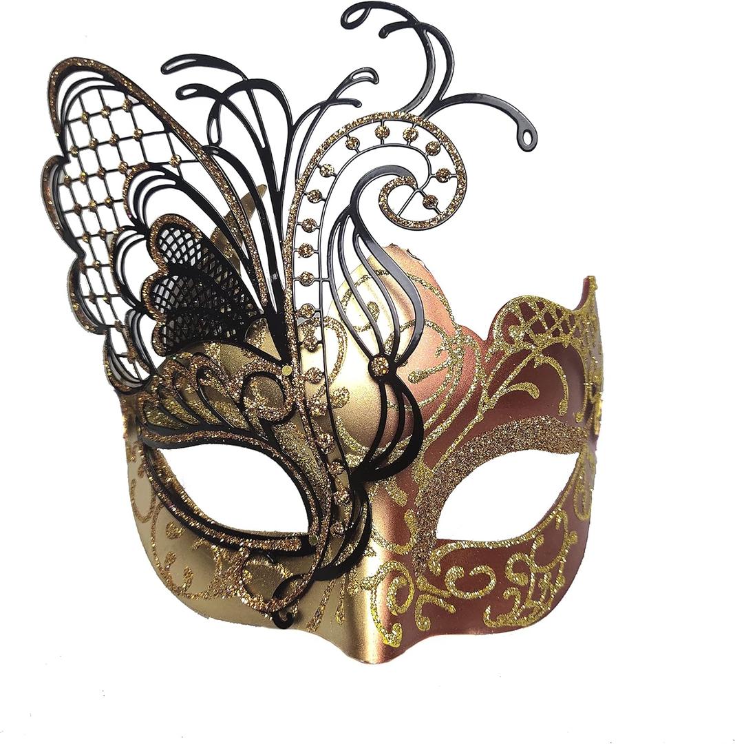 Ubauta Various Butterfly Rhinestone Metal Venetian Women Mask for Masquerade/Mardi Gras Party/Sexy Costume Ball/Wedding (Rose Gold)