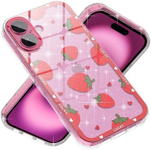 Jmltech for iPhone 16 Plus Case Cute Glitter Bling Sparkle Silicone Flexible Durable Women Girly Strawberry Shockproof Protective Phone Cases for iPhone 16 Plus, Pack 2