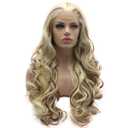 Lushy Hair Lace Front Synthetic Wavy Long 26inch White Blonde Auburn Mix Heat Resistant Heavy Density Realistic Wig