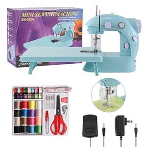 Sewing Machine for Beginners with Expansion Table and Foot Pedal and 42Pcs Sewing kit Finger Guard & Light Mini Small Portable Sewing Machines 2-Thread 2-Speed 2-Switches for Kids Ages 8-12