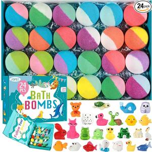 Bath Bombs for Kids with Surprise Inside, 24 Pack Kids Bath Bombs with Toys Inside Gift Set, Kid Bubble Bath Fizzy for Girls Boys with Bath Toys