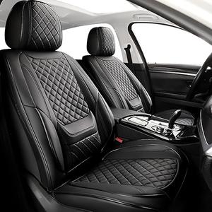 Chezope Car Seat Covers Full Set, Black Leather Seat Covers, Breathable Front and Back Car Seat Protectors, Wear-Resistant Seat Covers Universal Fit for Most Cars SUV Truck (Black-Solid, Front Seats)