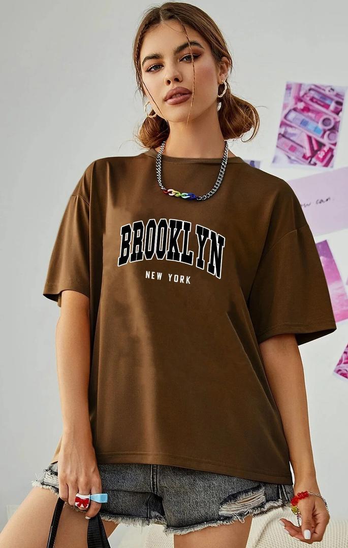RoseSeek Girl's Graphic Tees Short Sleeve Crewneck T Shirts Casual Summer Tops Cute Preppy Clothes Letter Brown 13Y