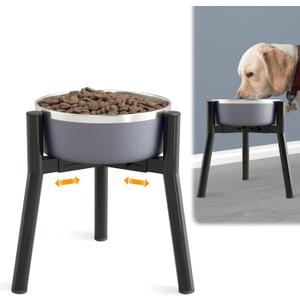SHAINFUN Adjustable Dog Bowl Stand, Tall Elevated Feeder for 7-10.6" Bowls, Metal Single Raised Holder, 11" Tall (Bowl Not Included) (Black-HM)