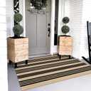 OJIA Outdoor Rug 3'x5', Black and Tan Area Rug Machine Washable Rugs Cotton Hand Woven Entry Rug Indoor Outdoor Striped Carpet for Front Porch/Deck/Backyard/Camping/Living Room