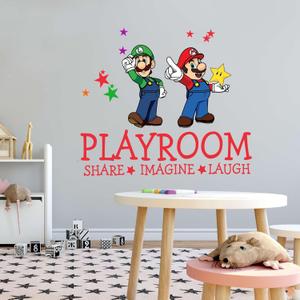 Children Playroom Share Imagine Laugh Adventurous Sign Wall Decal Decoration Kids Game Cartoon Characters Animated Colorful Dcor Stars Lasts Years and Easily Removable - Size: 40 in(W) x 36 in(H)
