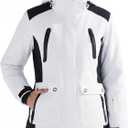 FREE SOLDIER Women's Waterproof Ski Snow Jacket Warm Fleece Lined Winter Rain Jacket with Hood Fully Taped Seams (XX-Large, White Black)