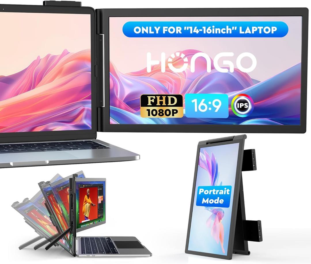 Laptop Screen Extender,14" FHD 1080P IPS Dual Screen,Attachment Screen Extended Extra Screen, Portable Monitor for Laptops 14-16" with USB-C/HDMI Port, Plug n Play for Windows/Mac/Android/Switch/PS5