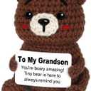 Grandson Gifts, Handmade Positive Crochet Bear Decor, Grandson Gift from Grandma Grandpa, Christmas Birthday Graduation Gift Ideas for Grandsons