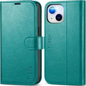TUCCH Wallet Case for iPhone 14 6.1", Magnetic PU Leather Stand Flip Cover with 4 Card Slots [RFID Blocking] Folio [TPU Shockproof Interior Case] Compatible with iPhone 14 6.1-inch, Cyan