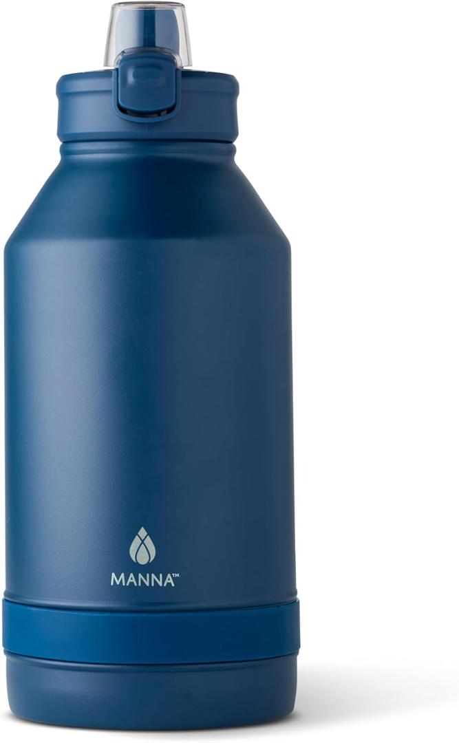 Manna Push Stainless Steel Bottle with Push-open Locking Lid and Sipping Spout - 64 Oz - Sapphire Powder Coat