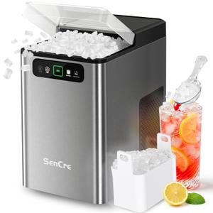 Nugget Ice Maker Countertop 40Lbs/24H Soft Chewable Ice Machine Pellet Crushed Ice Makers, One-Click Operation Auto Self-Cleaning Stainless Steel with Scoop for Home Kitchen Office, Grey
