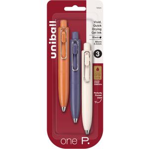 uni one P Retractable Gel Pens, Micro Point (0.5mm), Mandarin, Grape, and Yogurt Barrels, Black Ink, 3 Pack
