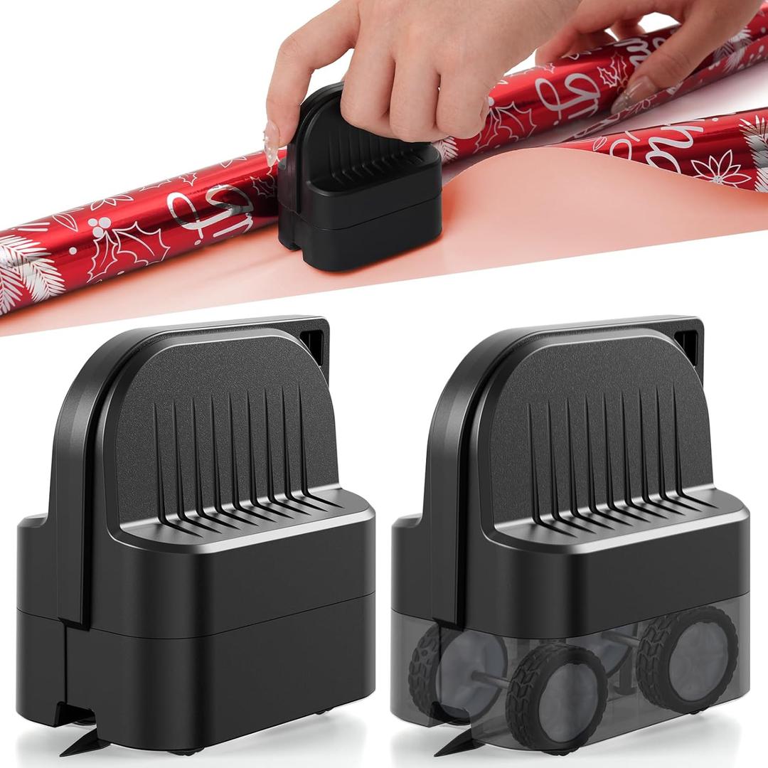 LIZAAL 2-Pack Wrapping Paper Cutter with Wheels | Straight Line Gift Wrap Cutter for Birthday and Christmas, Fits Various Rolls and Papers, Includes 2 Replaceable Blades (Pure Black)
