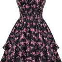 Scarlet Darkness Smocked Floral Sundresses for Women Teens 2026 Summer Flowy Ruffle Mini Dress (X-Large, Black Pink Floral)