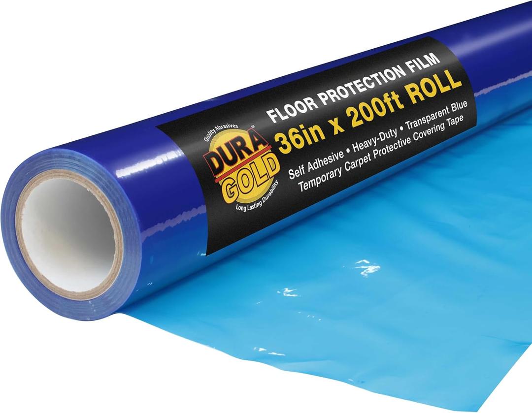 Dura-Gold Floor Protection Film, 36-inch x 200-foot Roll, Clear Plastic Floor Protector, Self-Adhesive Plastic Floor Protection from Foot Traffic, Paint Spills, Dust, Construction, Moving