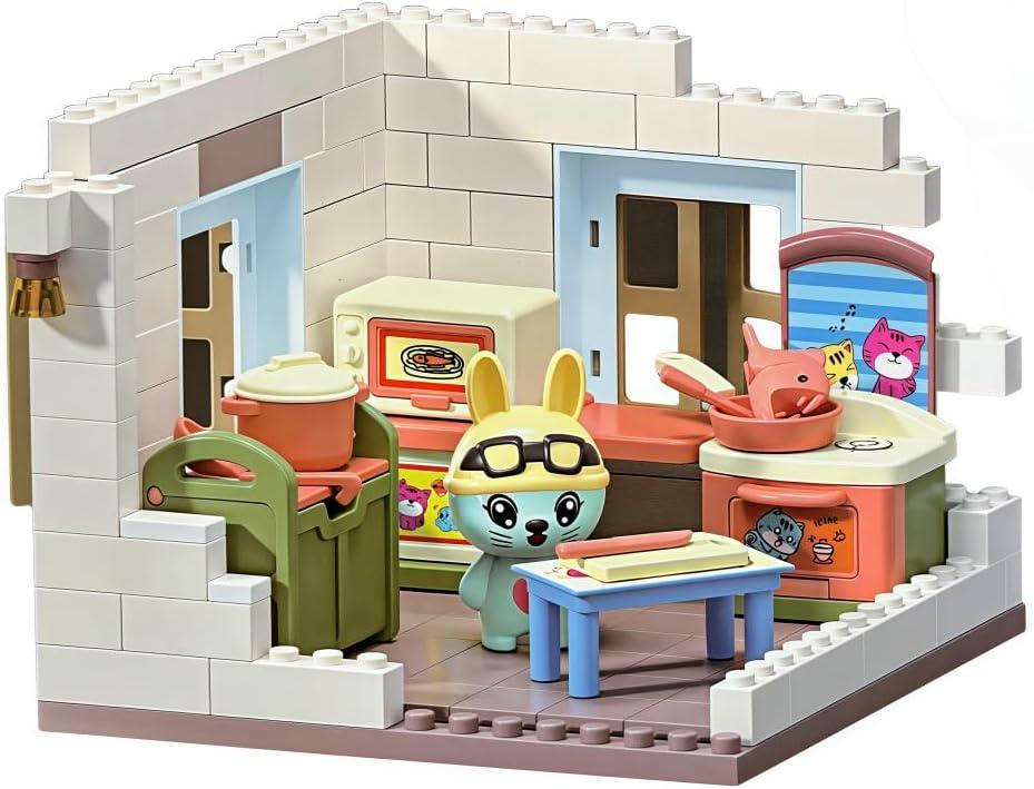 Koko's Cat Town DIY Miniature House Kit, Tiny White House Series Kitchen Building Kit, Purrfect Dollhouse with 256PCS, Cat Toys Gift for Girls Boys Teens Kids Ages 3+