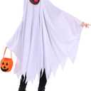 Kids Halloween Ghost Costume, Ghost Sheet Costume with Pumpkin Basket for Boys and Girls, Cute Cosplay Outfits for Halloween Dress-Up Party, One Size for 4-9 Years