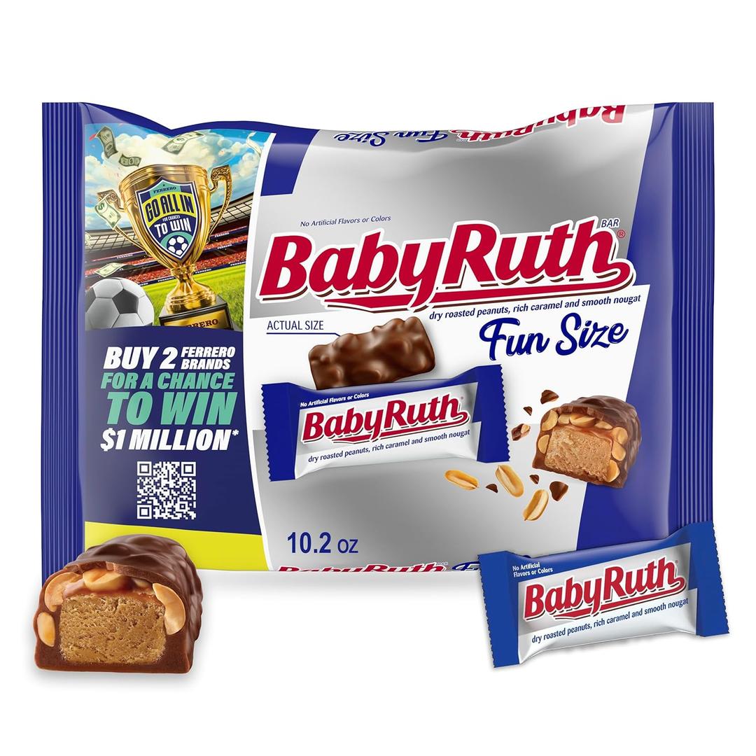 Baby Ruth, Chocolatey, Peanut, Caramel, Nougat, Fun Size Candy Bars, 10.2 oz