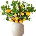 Artificial Lemon Branches 8 Heads per Stem 4 Pack Faux Lemons with Leaves Kitchen Table Centerpiece Decor Fake Lemon Tree for Vases Farmhouse Party Summer Home Yellow Decorations