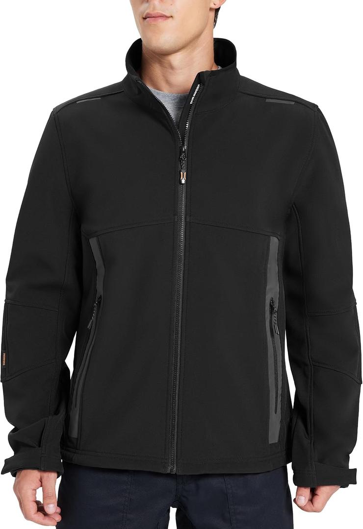 DURAWERK Softshell Jacket Mens Fleece Jacket Water Resistant Jackets Work Jackets for Men Tactical Jacket Windbreaker (Black, XL)