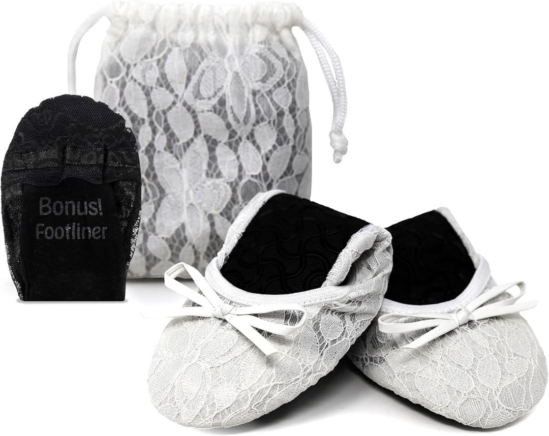 Silky Toes Womens Foldable Lace Wedding Flats Comfortable Bridal Dressy Shoes (XX-Large)