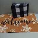 Tinideya 2 Pcs Winter Door Mat Outdoor Snowflake Welcome Mats for Front Door Non Slip Winter Coir Doormat Layering Black White Check Rug for Outside Front Porch Entryway Decor