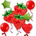 8 PCS 4D Giant Strawberry Balloons 29 Berry Balloons Set with Latex and Red Heart Foil | Sweet Cute Berry First Birthday Party Decorations Supplies