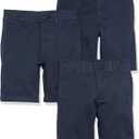 Amazon Essentials Boys and Toddlers' Uniform Woven Flat-Front Shorts (Wrinkle Resistant), Pack of 3 (Navy)