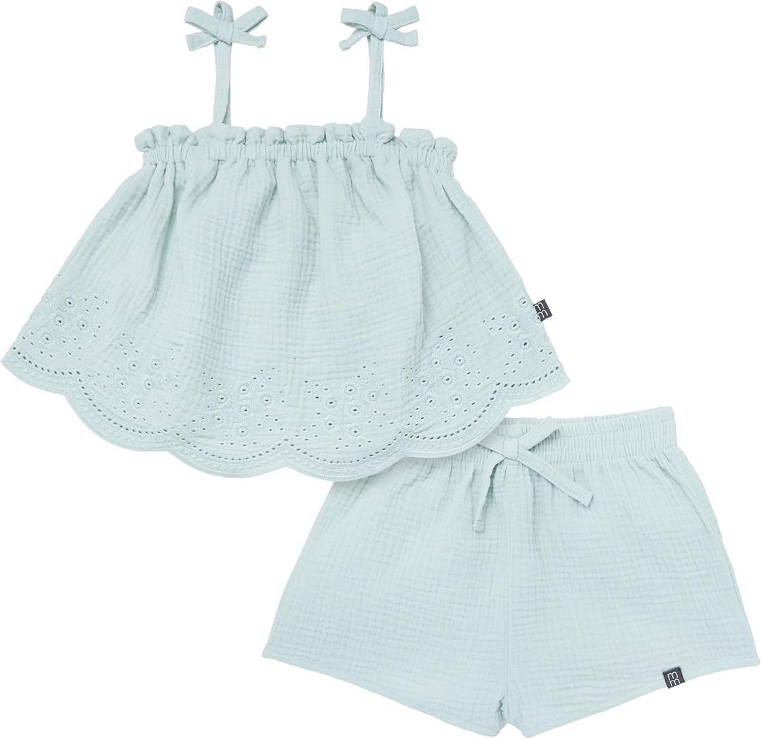 Modern Moments by Gerber Baby Girls' 2-piece Gauze Top & Short Set (Light Sky) 2T