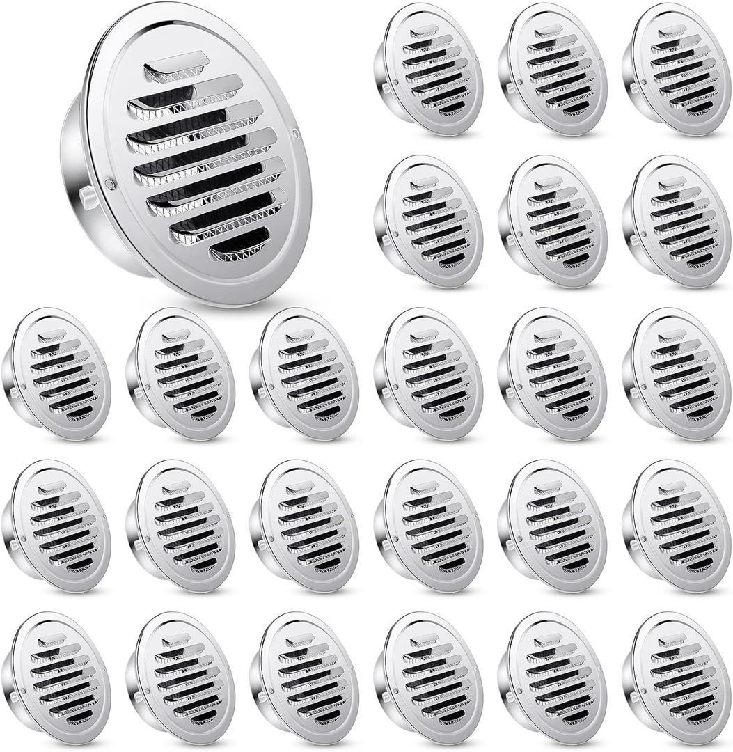 Zonon 24 Pcs Stainless Steel Soffit Vents 4 Inch Round Dryer Vent Cover with Mesh Screen for Home Outdoor Bathroom Wall Ceiling Outside Exterior Exhaust (Silver)