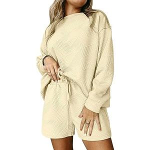 FUPHINE Women 2 Piece Outfits Sweatsuit Long Sleeve Button Down Pullover and Shorts Set with Pockets Size XL