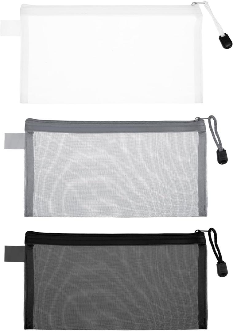 3 Pack Zipper Mesh Pouch, Multipurpose Nylon Mesh Cosmetic Bag, Portable Mesh Zipper Pouch Pencil Case, Toiletry Bag Organizing Pouches for Travel, for Daily or Travel to Keep Small Items