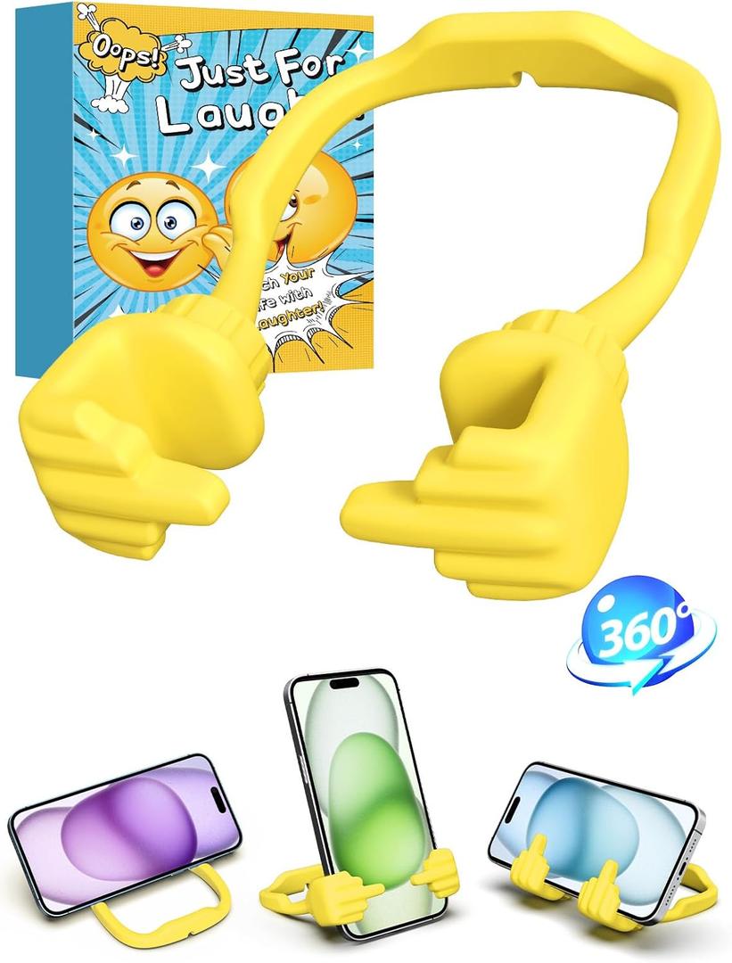 2 x Christmas Stocking Stuffers for Teens Girls Women Adults Gifts: Lazy Cell Phone Holder for Desk Unique Gesture Phone Stand Gifts for Teenager Boys Men Funny Gag Gift Who Have Everything White Elephant (Yellow)