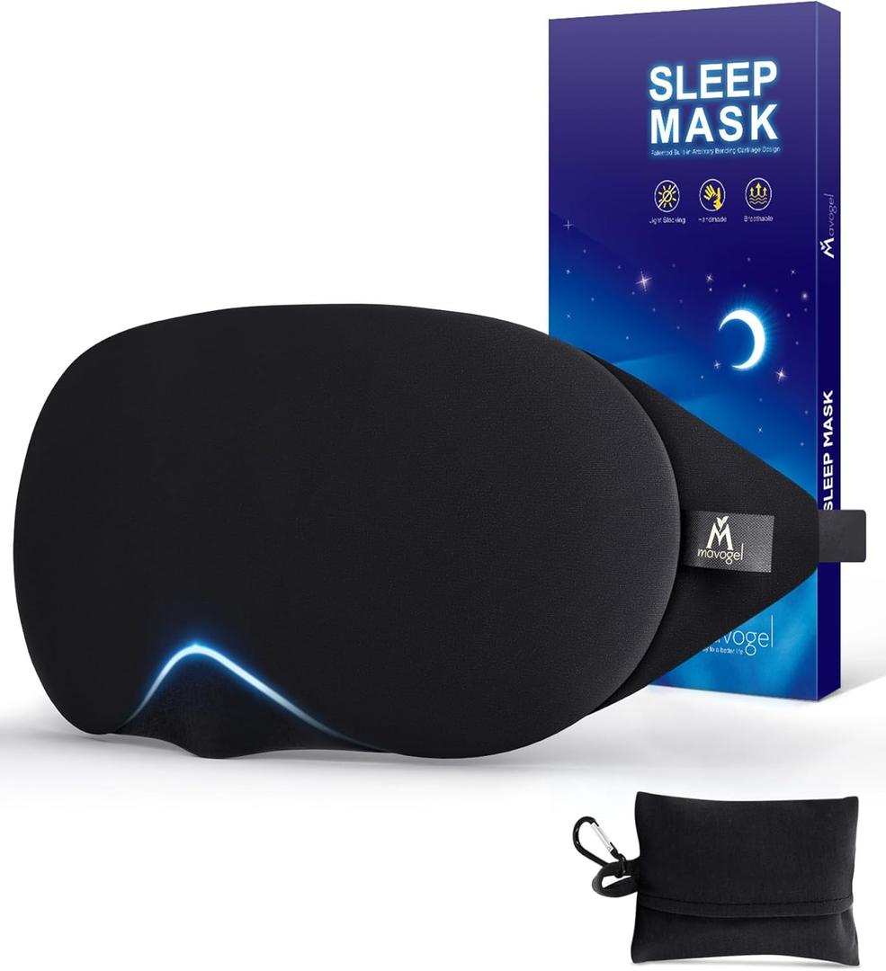 Mavogel Cotton Sleep Eye Mask - Updated Design Light Blocking with Adjustable Nose Bridge, Soft and Comfortable Night Eye Mask for Men Women, Eye Blinder for Shift Work, Includes Travel Pouch, Black