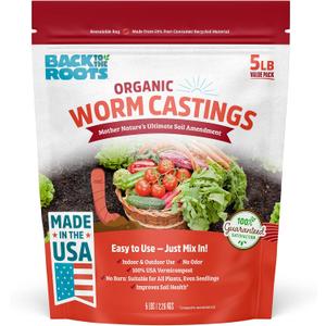 Back to The Roots Organic Worm Castings for Plants, Natural Fertilizer and Soil Enhancer for Gardening, Made in The USA, 5lb